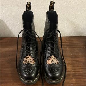Dr. Martens Black and Leopard Women's Combat Boots